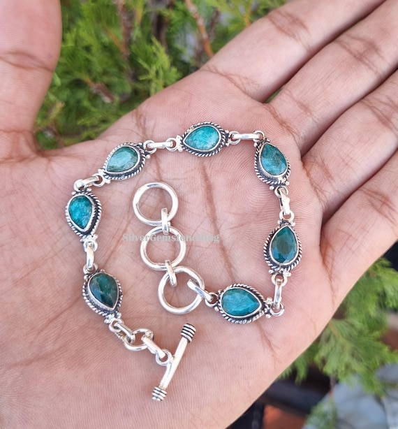 Genuine Emerald Bracelet, 925 Sterling Silver, Women Jewelry, Birthstone Gift Item