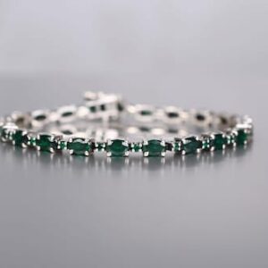Green Emerald Oval Cut Tennis Bracelet, 925 Sterling Silver Green Emerald Oval Cut Tennis Bracelet, 925 Sterling Silver