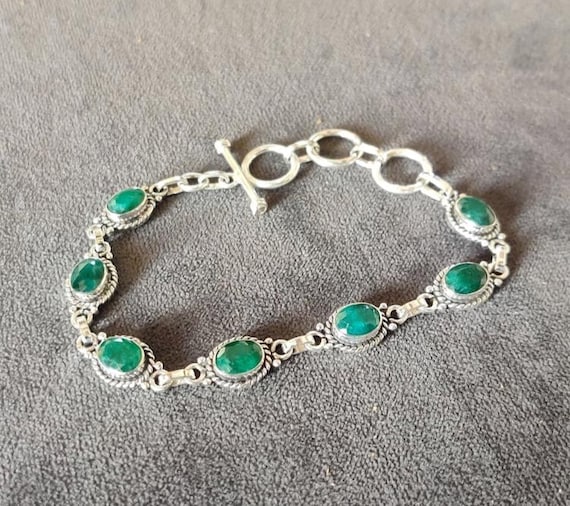 Handmade Emerald Bracelet: 925 Sterling Silver Adjustable Jewelry