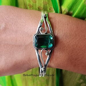 Handmade Emerald Sterling Silver Bangle: Gemstone Statement Bracelet Handmade Emerald Sterling Silver Bangle: Gemstone Statement Bracelet