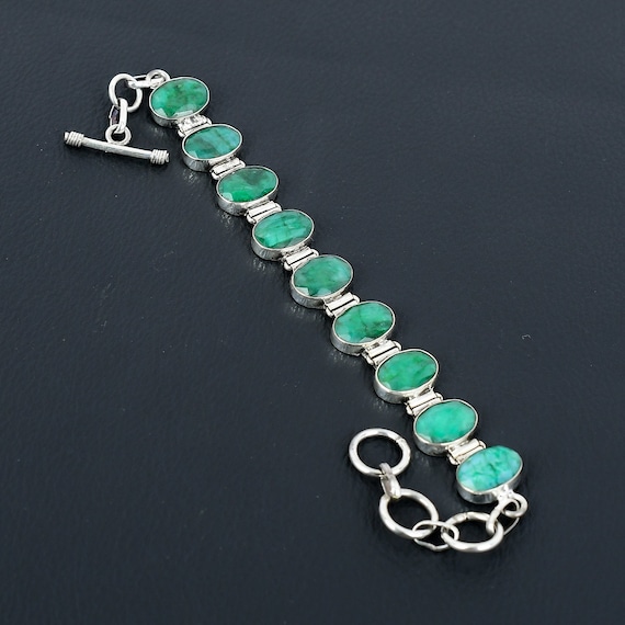Handmade Zambian Emerald Bracelet: 925 Sterling Silver Adjustable Chain