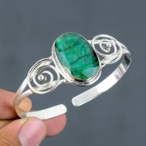 Handmade Zambian Emerald Bangle: 925 Sterling Silver Cuff Bracelet Handmade Zambian Emerald Bangle: 925 Sterling Silver Cuff Bracelet