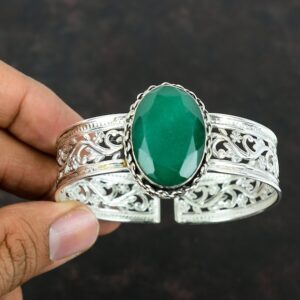 Handmade Zambian Emerald Cuff Bracelet: Sterling Silver Adjustable Bangle Handmade Zambian Emerald Cuff Bracelet: Sterling Silver Adjustable Bangle