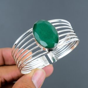 Handmade Zambian Emerald Cuff Bracelet: 925 Sterling Silver Bangle Handmade Zambian Emerald Cuff Bracelet: 925 Sterling Silver Bangle