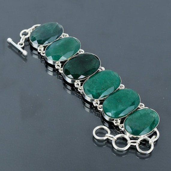 Handmade Zambian Emerald Bracelet: Oval Gemstone, 925 Sterling Silver