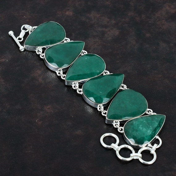 Handmade Zambian Emerald Bracelet: Pear Gemstone, Sterling Silver Handmade Zambian Emerald Bracelet: Pear Gemstone, Sterling Silver