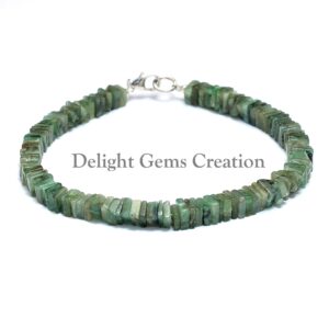 Emerald Heishi Beaded Bracelet, Square Gemstone Bracelet Emerald Heishi Beaded Bracelet, Square Gemstone Bracelet