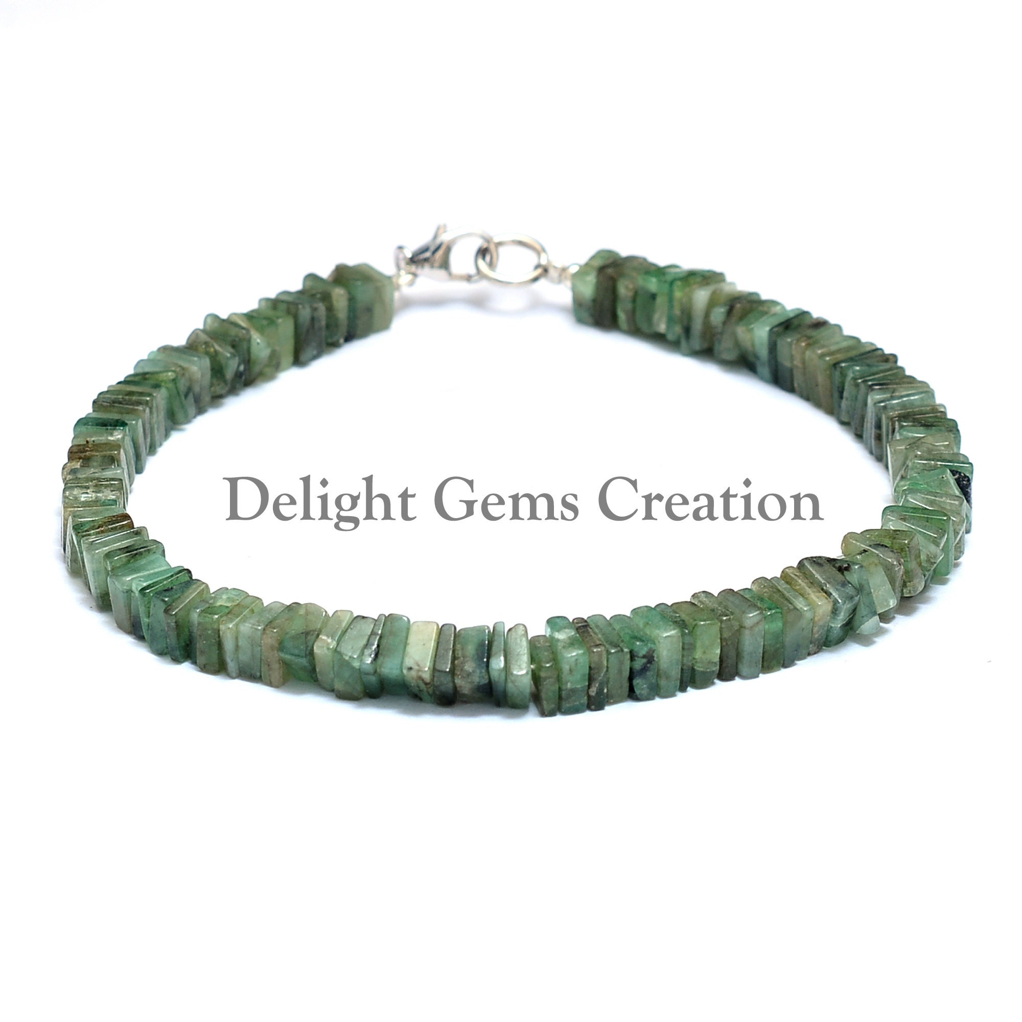 Emerald Heishi Beaded Bracelet, Square Gemstone Bracelet Emerald Heishi Beaded Bracelet, Square Gemstone Bracelet