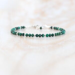 Emerald Bracelet In Sterling Silver, Gold Or Rose Gold Filled, Dainty Stacking Bracelet With 3mm Faceted Beads, Natural Gemstone Jewellery Emerald Bracelet In Sterling Silver, Gold Or Rose Gold Filled, Dainty Stacking Bracelet With 3mm Faceted Beads, Natural Gemstone Jewellery