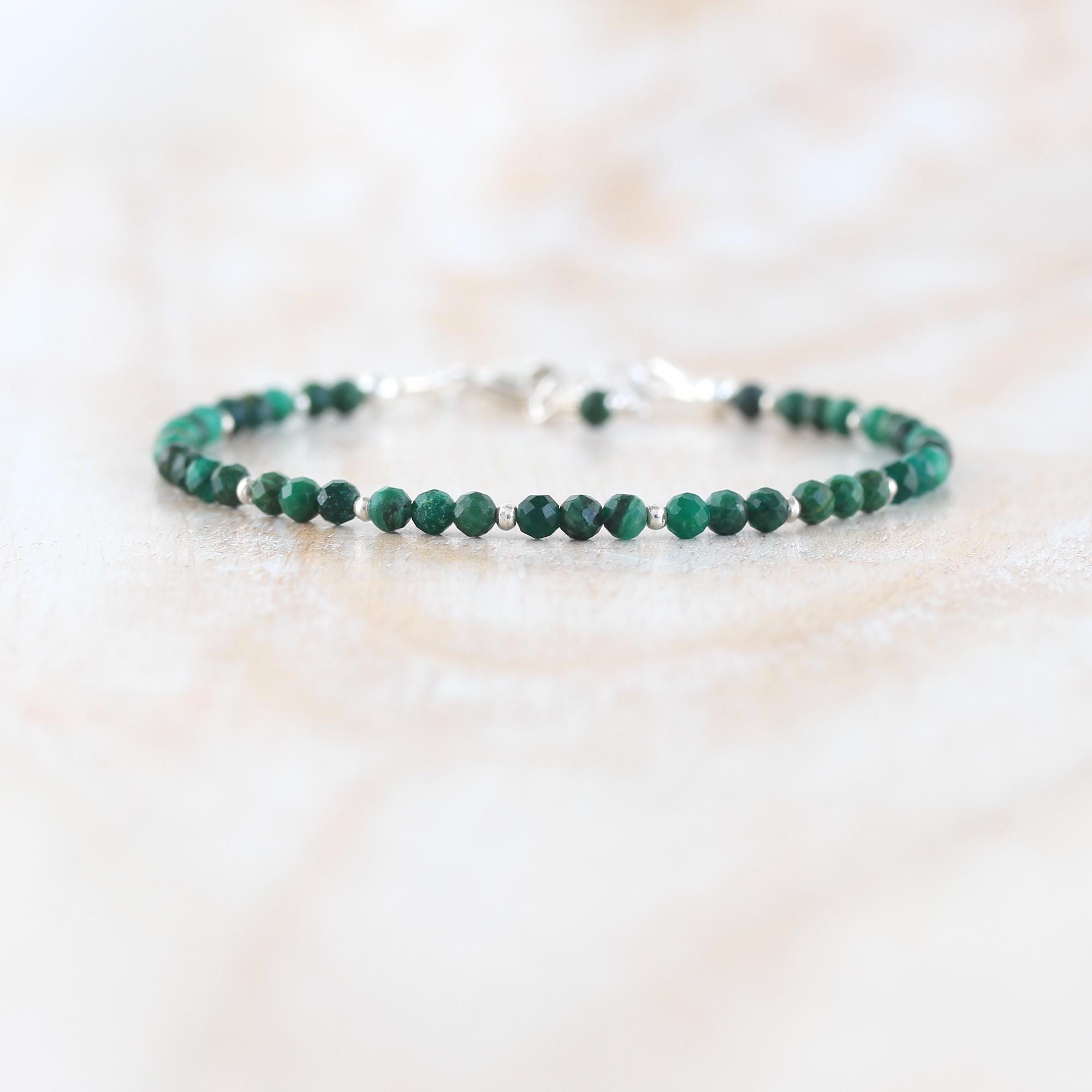 Emerald Bracelet In Sterling Silver, Gold Or Rose Gold Filled, Dainty Stacking Bracelet With 3mm Faceted Beads, Natural Gemstone Jewellery