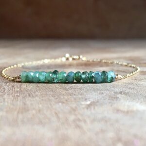 Natural Emerald Bracelet: Faceted Gemstone Beads, 14k Gold Or Sterling Silver