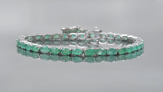 Oval Green Emerald Tennis Bracelet, 925 Sterling Silver, Anniversary Gift Oval Green Emerald Tennis Bracelet, 925 Sterling Silver, Anniversary Gift