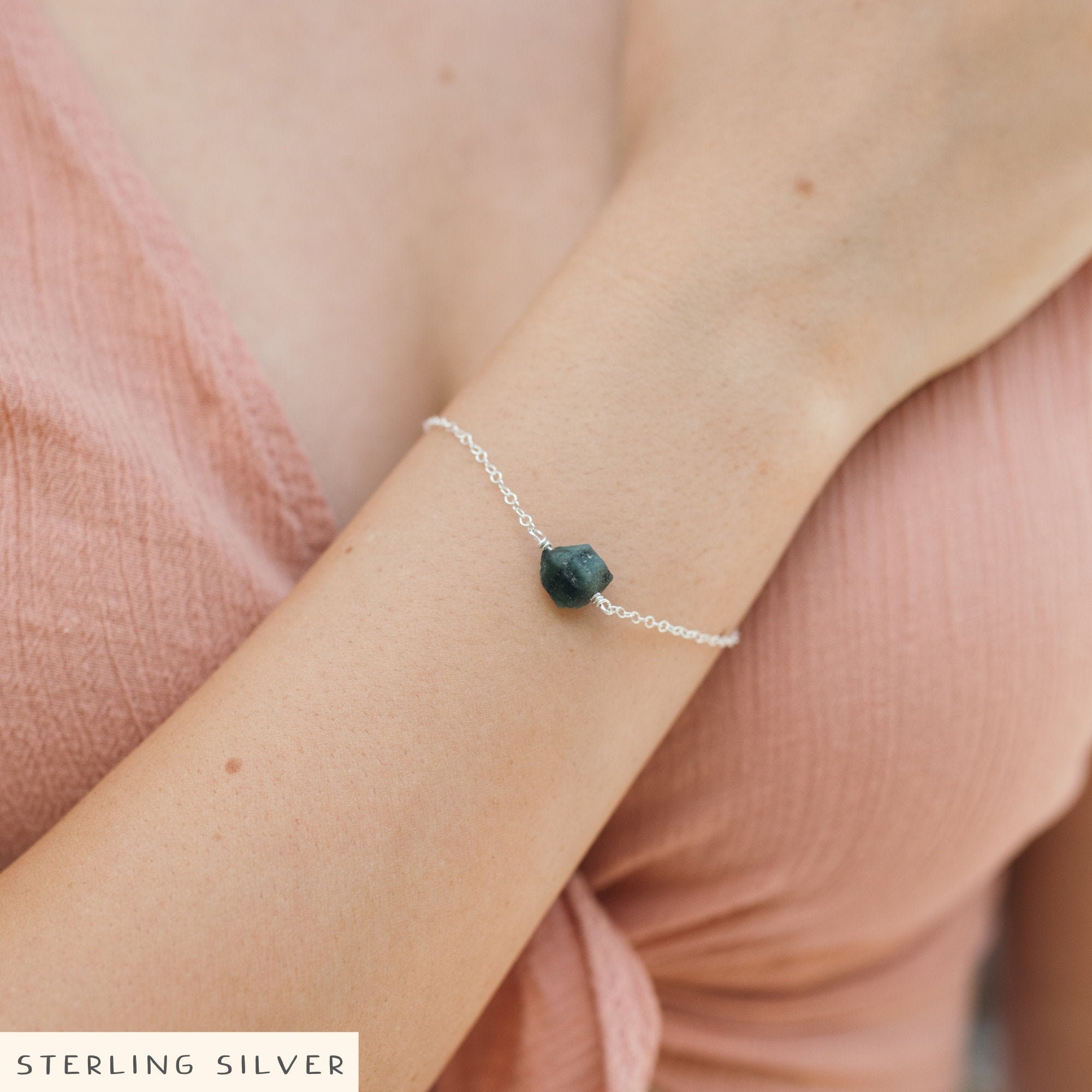 Raw Emerald Crystal Bracelet, May Birthstone, Sterling Silver Raw Emerald Crystal Bracelet, May Birthstone, Sterling Silver