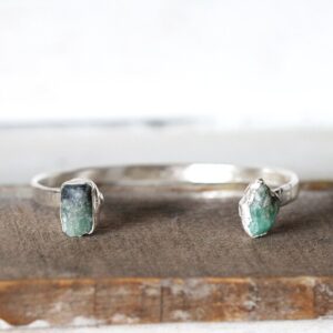 Raw Emerald Bracelet - May Birthstone - Open Copper Cuff - Raw Crystal Bracelet - Double Stone Bracelet Raw Emerald Bracelet - May Birthstone - Open Copper Cuff - Raw Crystal Bracelet - Double Stone Bracelet