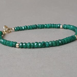 Emerald Rondelle Bracelet: Genuine Green Gemstone, Gold Filled Emerald Rondelle Bracelet: Genuine Green Gemstone, Gold Filled