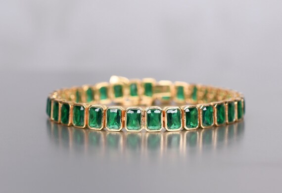 Emerald Tennis Bracelet: Octagon Cut Sterling Silver Bridal Jewelry