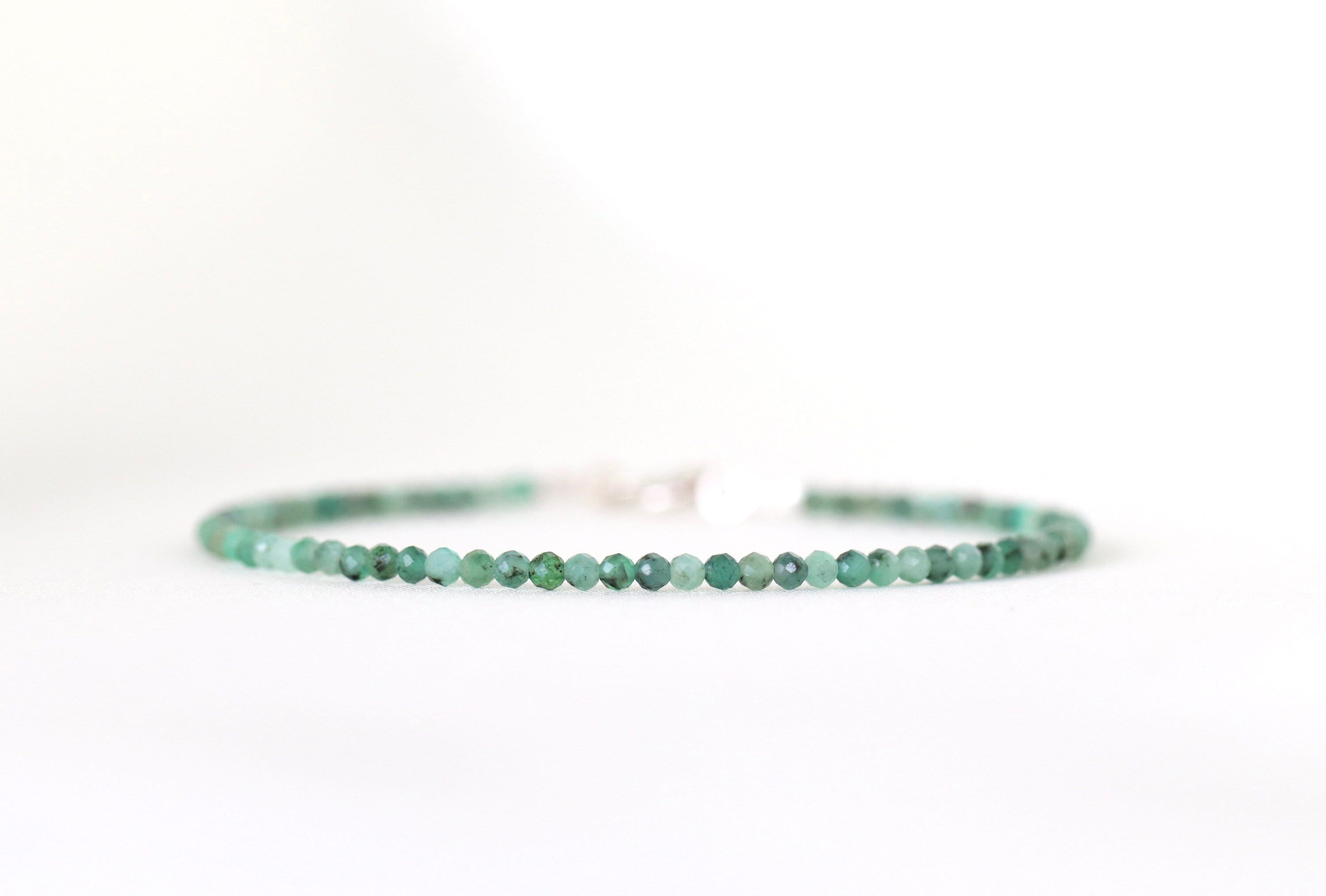 Tiny Emerald Bracelet, Dainty Emerald Jewelry, May Birthstone, 2mm Green Crystal Bracelet, Delicate Minimalist Bracelet, Womens Gift