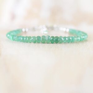 Zambian Emerald Bracelet In Sterling Silver, Gold Or Rose Gold Filled, Dainty Gemstone Stacking Bracelet, Graduated 3 To 4.5mm Faceted Beads Zambian Emerald Bracelet In Sterling Silver, Gold Or Rose Gold Filled, Dainty Gemstone Stacking Bracelet, Graduated 3 To 4.5mm Faceted Beads