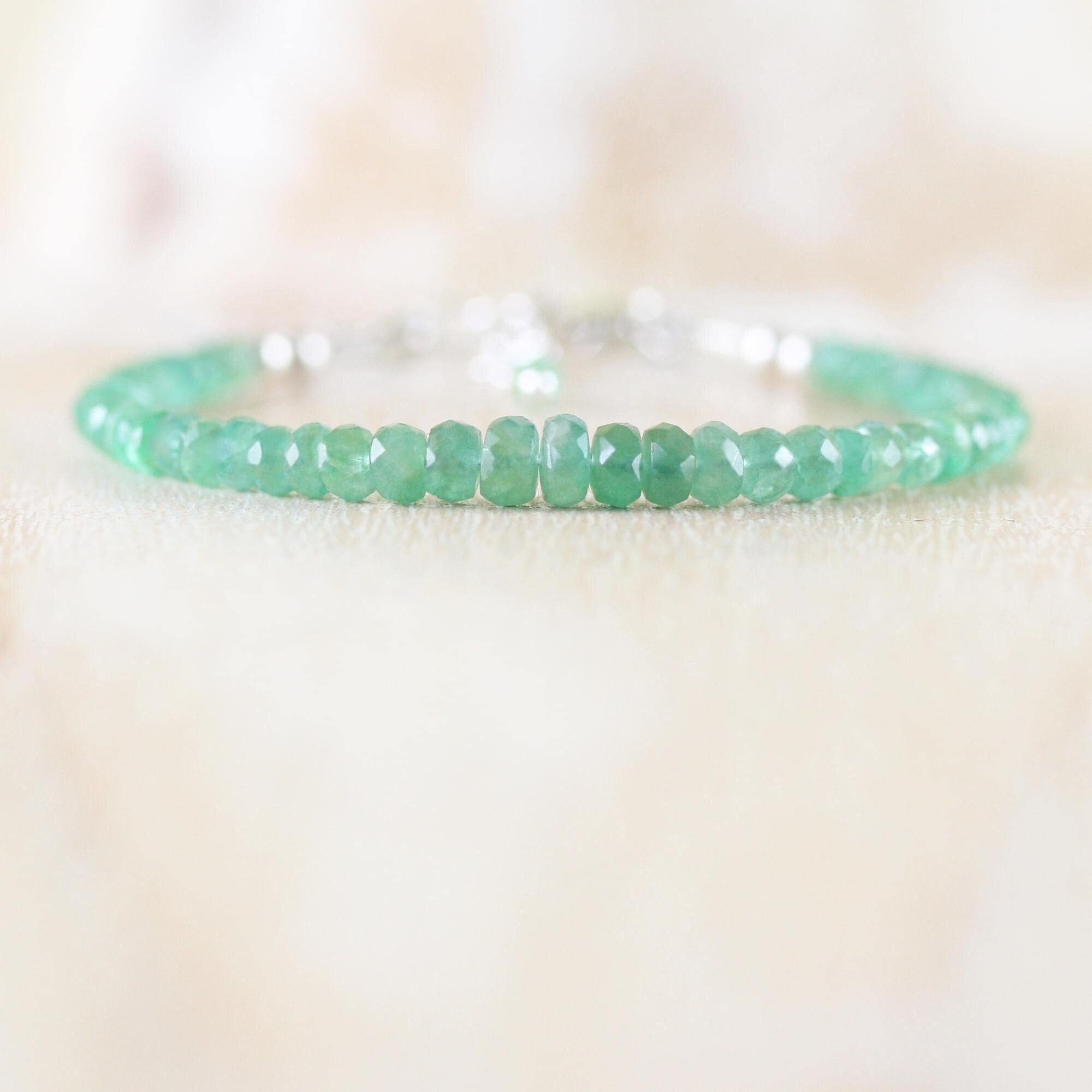 Zambian Emerald Bracelet In Sterling Silver, Gold Or Rose Gold Filled, Dainty Gemstone Stacking Bracelet, Graduated 3 To 4.5mm Faceted Beads