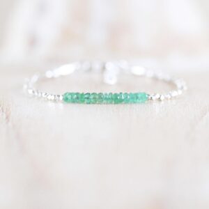 Zambian Emerald, Sterling & Fine Silver Bracelet, Genuine Natural Emerald Dainty Bracelet, Karen Hill Tribe Silver Beaded Jewelry For Women Zambian Emerald, Sterling & Fine Silver Bracelet, Genuine Natural Emerald Dainty Bracelet, Karen Hill Tribe Silver Beaded Jewelry For Women