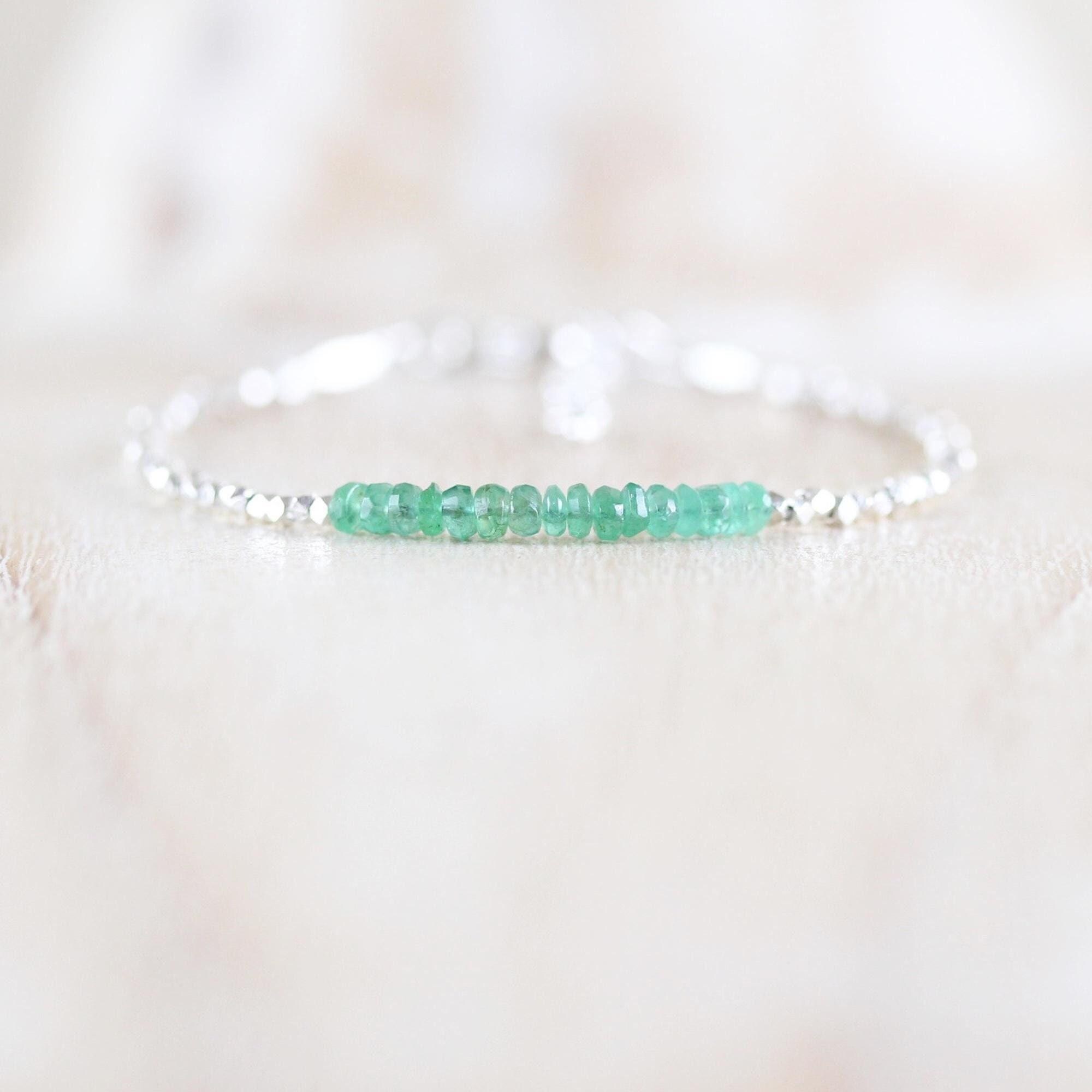 Zambian Emerald, Sterling & Fine Silver Bracelet, Genuine Natural Emerald Dainty Bracelet, Karen Hill Tribe Silver Beaded Jewelry For Women