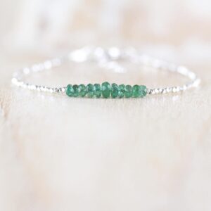 Zambian Emerald, Sterling & Fine Silver Bracelet, Genuine Precious Gemstone Dainty Beaded Minimalist Jewelry, May Birthstone Gift For Women Zambian Emerald, Sterling & Fine Silver Bracelet, Genuine Precious Gemstone Dainty Beaded Minimalist Jewelry, May Birthstone Gift For Women