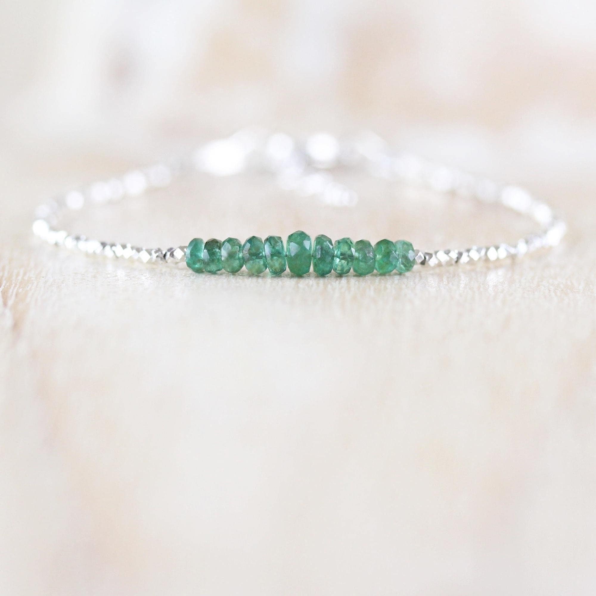 Zambian Emerald, Sterling & Fine Silver Bracelet, Genuine Precious Gemstone Dainty Beaded Minimalist Jewelry, May Birthstone Gift For Women Zambian Emerald, Sterling & Fine Silver Bracelet, Genuine Precious Gemstone Dainty Beaded Minimalist Jewelry, May Birthstone Gift For Women