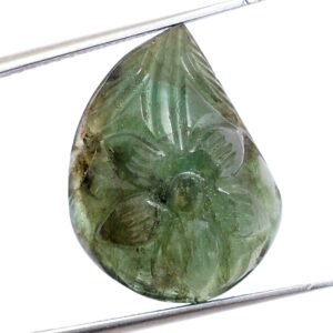 Emerald Gemstone Carving Cabochon | Emerald 13x17mm Fancy Cabochon | Natural Precious Loose Gemstone Floral Carved Fancy Cabochon
