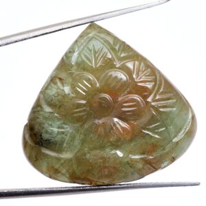 Emerald Gemstone Loose Carving Flat Back Cabochon | Emerald 25x22mm Heart Cabochon | Natural Precious Loose Gemstone Floral Carved Cabochon