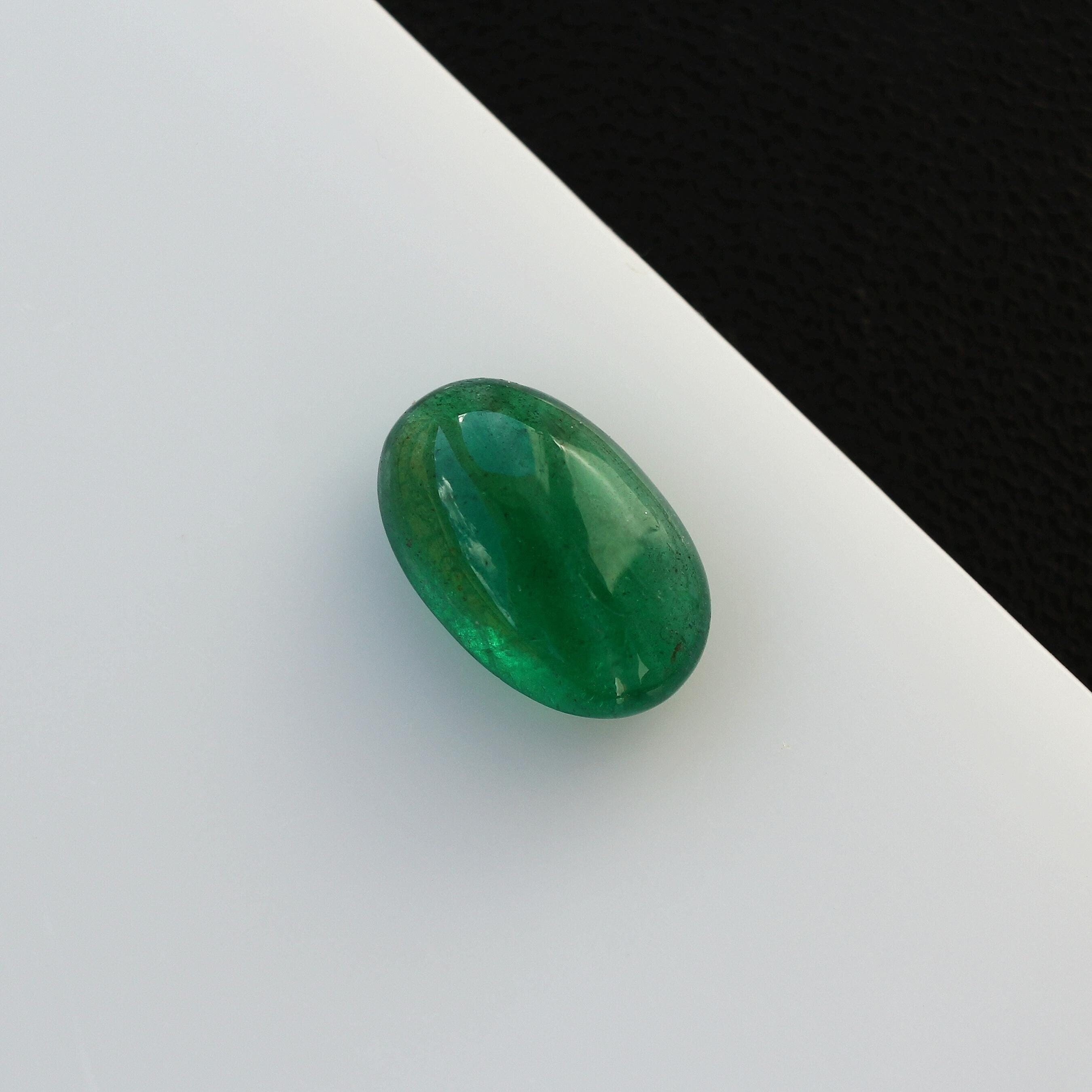 Genuine Emerald Cabochon, Smooth Oval Cut, Loose Precious Gemstone - 9x13mm, 4.19ct
