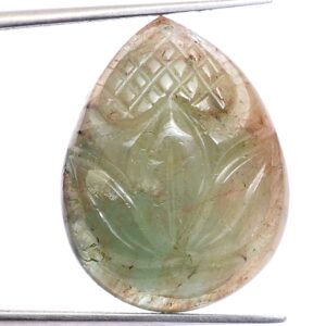 Natural Emerald Gemstone Hand Carving Pear Cabochon | Emerald Pear Cabochon | Rare Precious Loose Gemstone Floral Carved Pear Cabochon