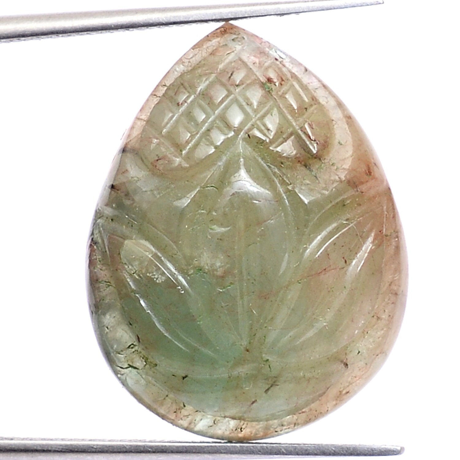 Natural Emerald Gemstone Hand Carving Pear Cabochon | Emerald Pear Cabochon | Rare Precious Loose Gemstone Floral Carved Pear Cabochon
