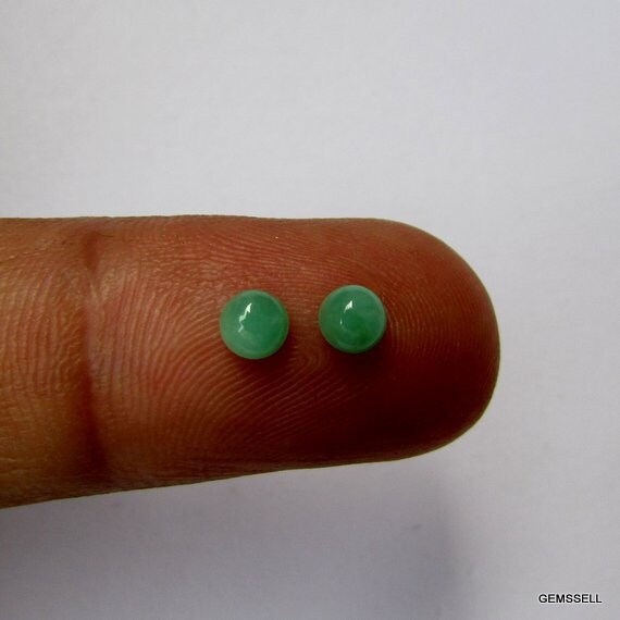 Pair Of Natural Green Emerald Cabochon Gemstones: 4mm Round