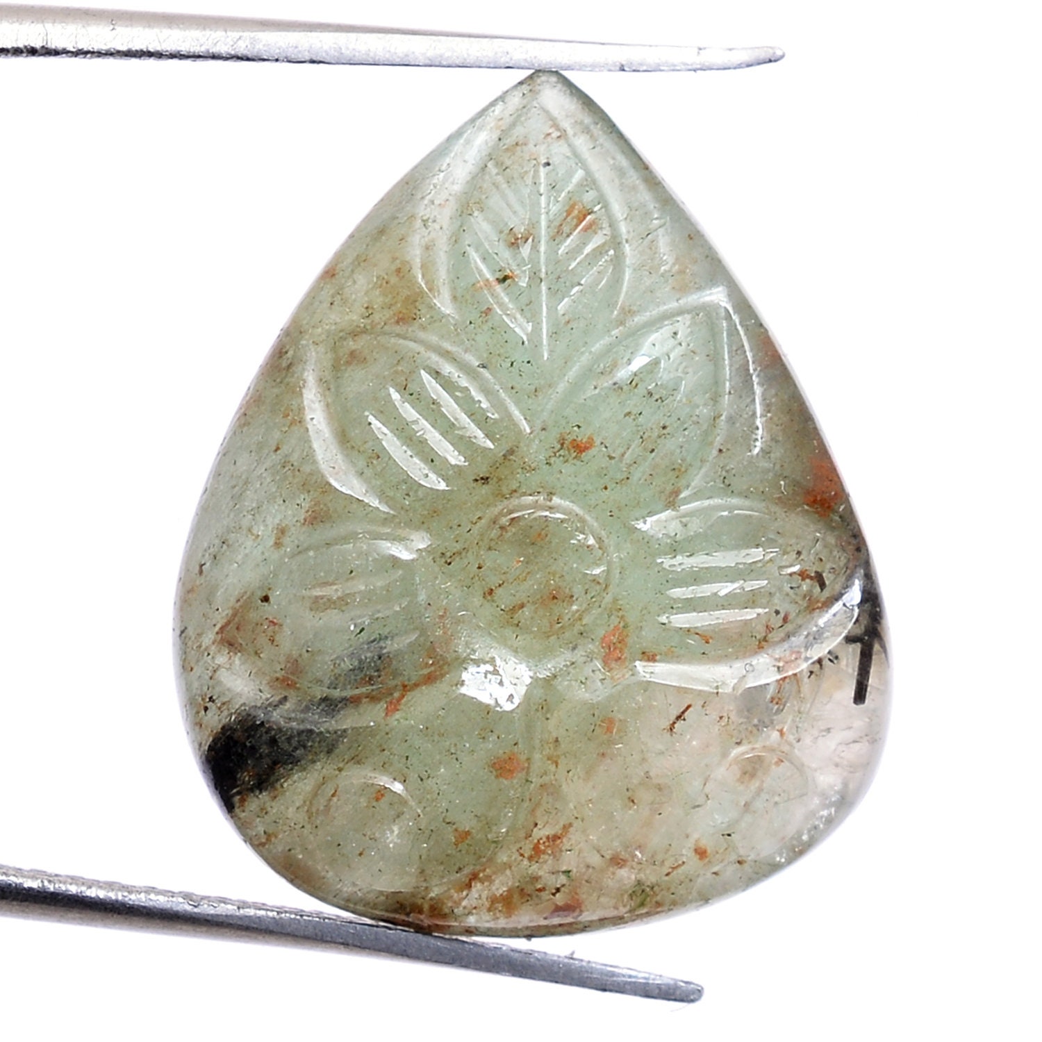 Rare Emerald Gemstone Hand Carving Cabochon | Emerald 16x19mm Pear Cabochon | Natural Precious Loose Gemstone Floral Carved Pear Cabochon
