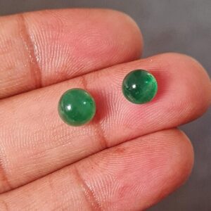 Zambian Emerald Cabochon Pair: 7mm Round Gemstones, 3.10 Ct