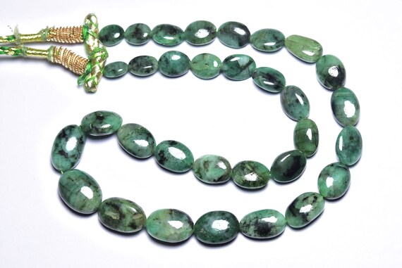209 Cts Big Untreated Emerald Oval Beads - 17 Inches - Natural Emerald Smooth Oval Nuggets Strand - Size Is 8x11 - 13x18 Mm #1981
