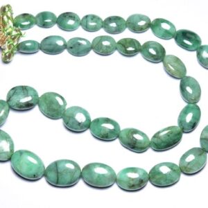 215 Cts Big Untreated Emerald Oval Beads - 18 Inches - Natural Emerald Smooth Oval Nuggets Strand - Size Is 8x12 - 12x16 Mm #1856