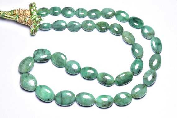 215 Cts Big Untreated Emerald Oval Beads - 18 Inches - Natural Emerald Smooth Oval Nuggets Strand - Size Is 8x12 - 12x16 Mm #1856