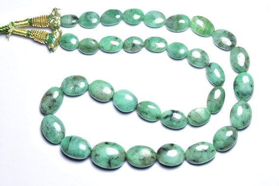 218 Cts Big Untreated Emerald Oval Beads - 18 Inches - Natural Emerald Smooth Oval Nuggets Strand - Size Is 9x11 - 12x17 Mm #1981