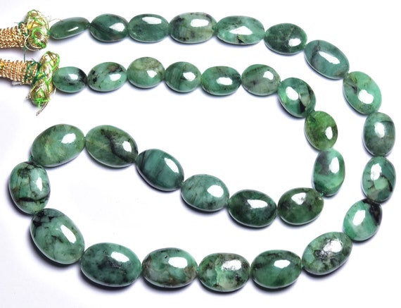 245 Cts Untreated Emerald Oval Beads - 18 Inches - Natural Super Quality Emerald Smooth Oval Nuggets Strand - Size Is 9x12 - 13x18 Mm #1980