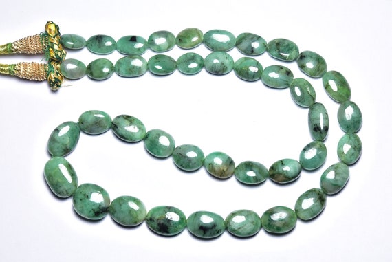 246 Cts Big Untreated Emerald Oval Beads - 21 Inches - Natural Emerald Smooth Oval Nuggets Strand - Size Is 9x12 - 12x16 Mm #1981