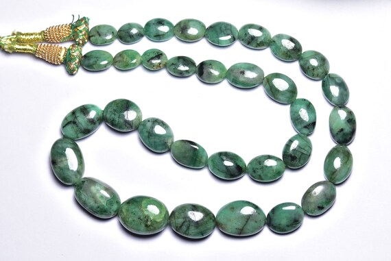 262 Cts Big Emerald Oval Beads - 18 Inches - Natural Emerald Smooth Oval Nuggets Strand - Size Is 9x10 - 13x19 Mm #1981