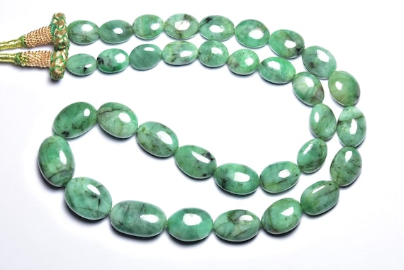 275 Cts Big Untreated Emerald Oval Beads - 19 Inches - Natural Emerald Smooth Oval Nuggets Strand - Size Is 9x12 - 14x19 Mm #1980