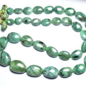280 Cts Big Untreated Emerald Oval Nugget Beads - 19 Inches - Natural Emerald Smooth Oval Nuggets Strand - Size Is 8x11 - 13x18 Mm #1980