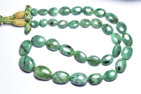 280 Cts Big Untreated Emerald Oval Nugget Beads - 19 Inches - Natural Emerald Smooth Oval Nuggets Strand - Size Is 8x11 - 13x18 Mm #1980
