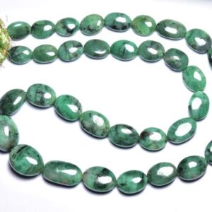 299 Cts Big Emerald Oval Beads - 18 Inches - Natural Emerald Smooth Oval Nuggets Strand - Size Is 10x13 - 13x18 Mm #1981