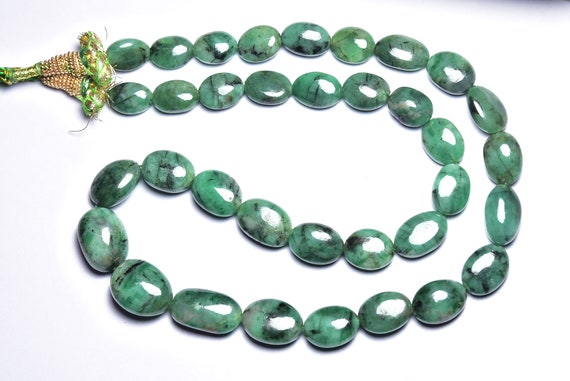 299 Cts Big Emerald Oval Beads - 18 Inches - Natural Emerald Smooth Oval Nuggets Strand - Size Is 10x13 - 13x18 Mm #1981