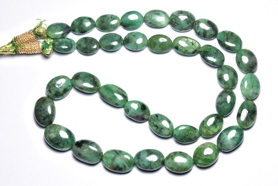 304 Cts Big Untreated  Emerald Oval Beads - 20 Inches - Natural Emerald Smooth Oval Nuggets Strand - Size Is 10x14 - 12x17mm #1856
