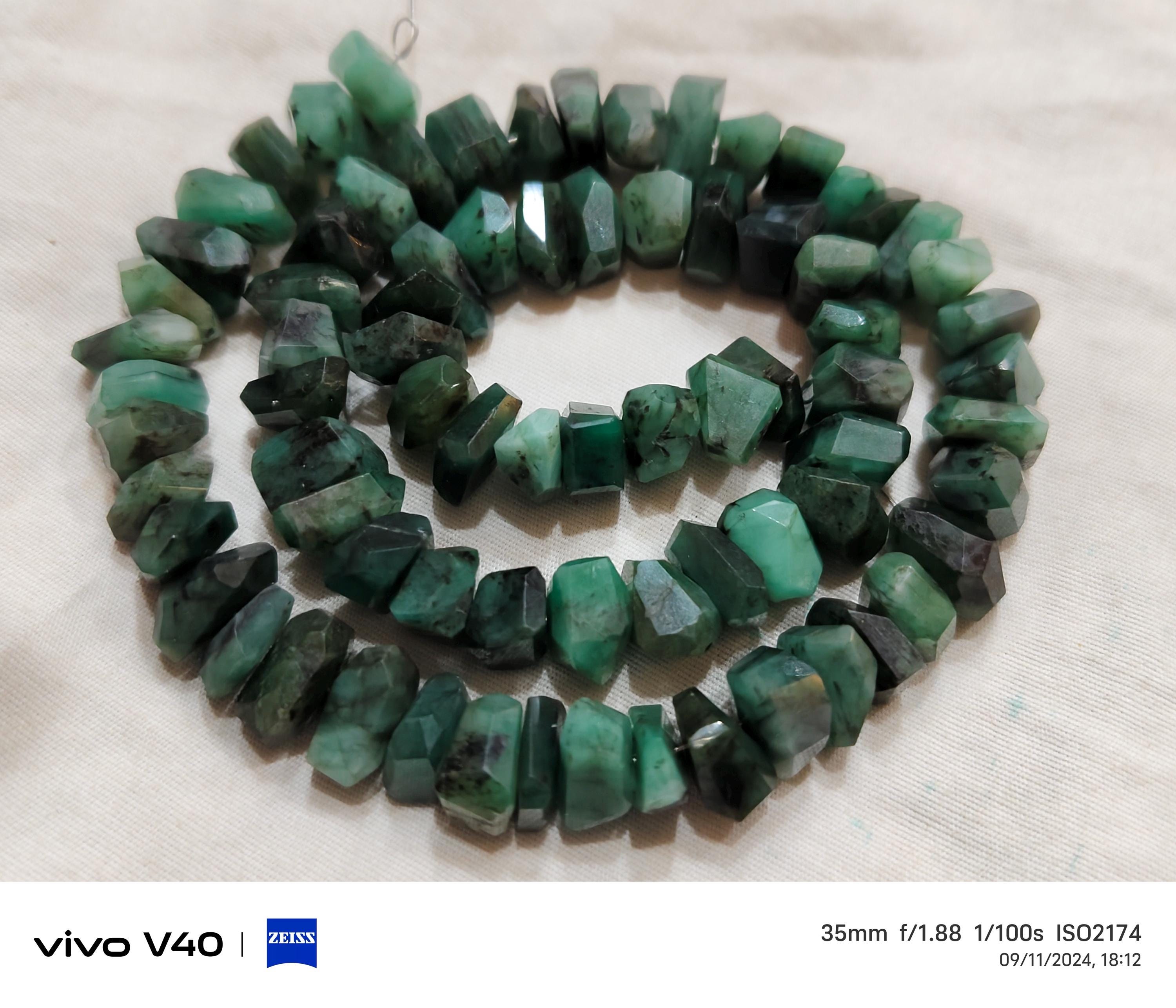 7 Inch Strand,natural Emerald Faceted Fancy Nuggets  Shape Size 7-8mm