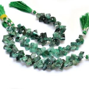 AAA+ Green Emerald Faceted Nugget Beads | Natural Emerald Precious Gemstone Step Cut Fancy Tumbled Side Drill Loose Beads | 6inch Strand